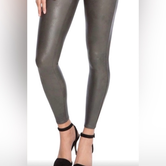 SPANX Pants - Spanx faux leather leggings, gunmetal, size Medium